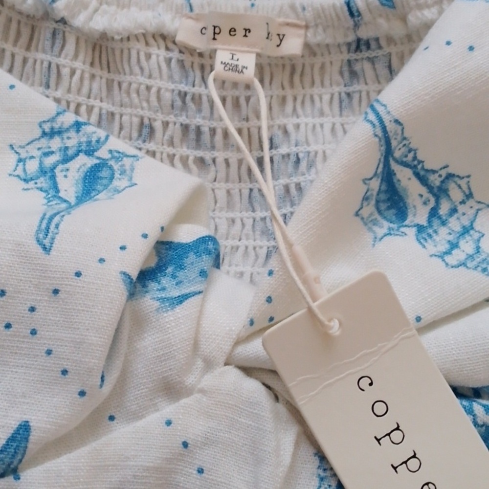 Nautical Dress Coastal Large Resort Cruise Beachy Cottage Cotton Linen New - Picture 9 of 9